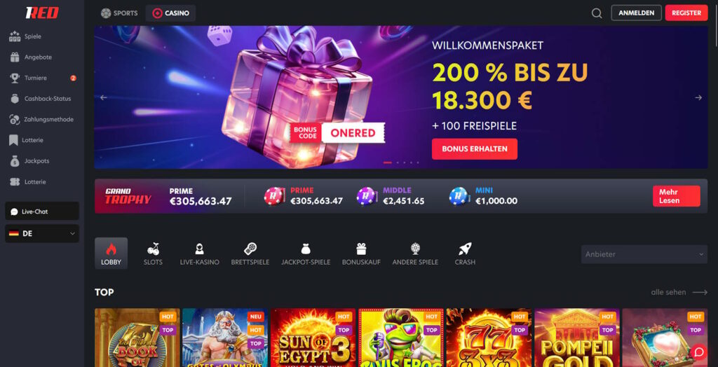 1Red Online Casino Startseite